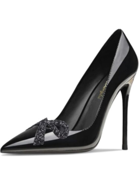 Women's Black Pointed Butterfly Decoration Shallow 3.9in Stiletto Pumps Heels - Picture 4 of 7